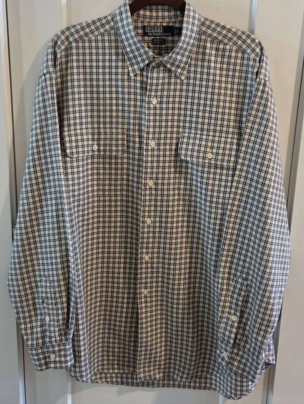 Vintage Polo Ralph Lauren Benford Button-Up Plaid Shirt - Size Large - Cream